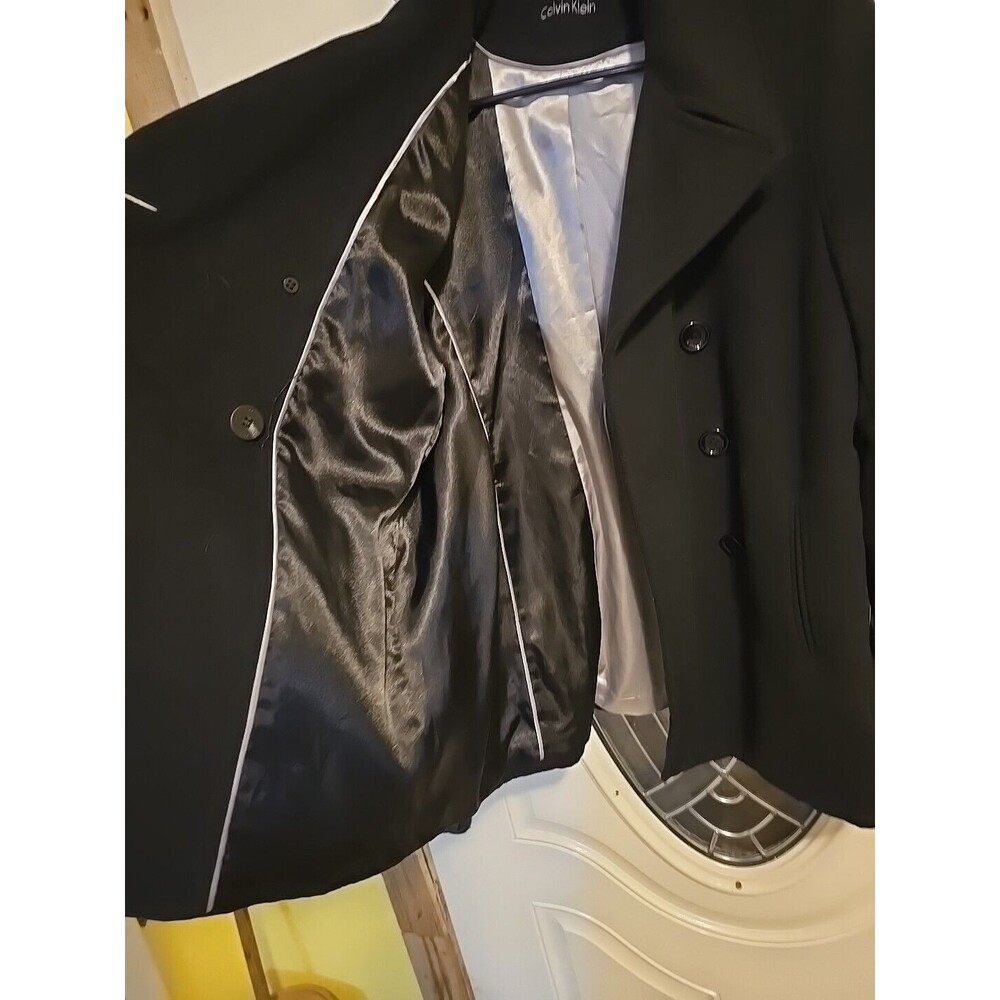 Calvin Klein Jacket Womens Double Breasted 60% Wool Black Pea Coat Size 14 - Picture 3 of 8